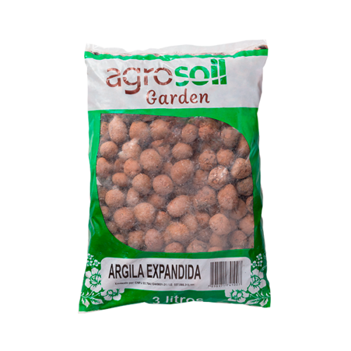 Saco de 3 litros de Argila Expandida AgroSoil Garden, substrato para drenagem e decoração de vasos e jardins.