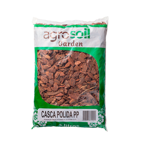 Saco de 3 litros de Casca Polida PP AgroSoil Garden, substrato natural para cobertura e decoração de vasos e jardins.