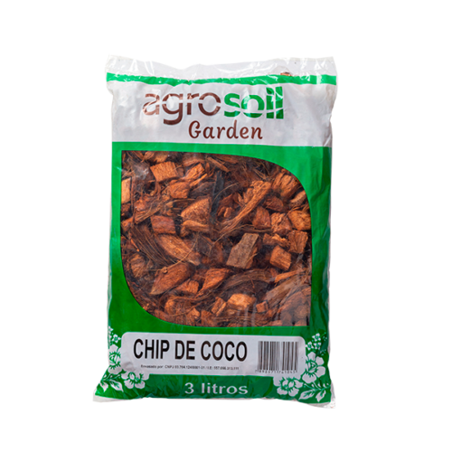 Saco de 3 litros de Chip de Coco AgroSoil Garden, substrato natural para orquídeas, hortas e jardins.