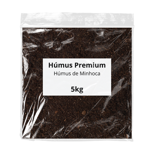 Embalagem de 5kg de húmus de minhoca premium, adubo orgânico natural para melhoria da fertilidade do solo.
