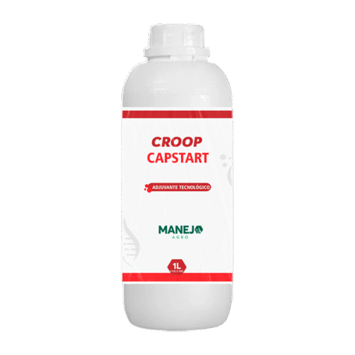 Frasco de 1 litro do Croop Capstart da marca Manejo Agro, com rótulo branco e detalhes em vermelho.