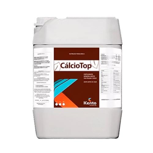 Galão de fertilizante CálcioTop da Kento com rótulo marrom.