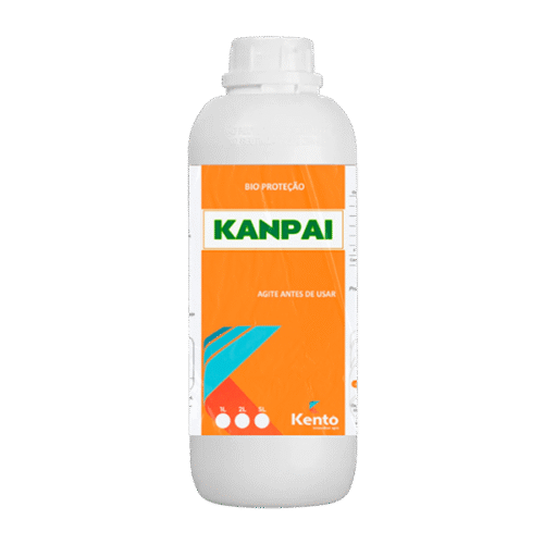 Frasco branco do biofertilizante Kanpai da Kento, com rótulo laranja e verde.
