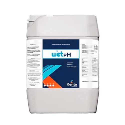 Galão de adjuvante agrícola Wet pH da Kento com rótulo azul marinho e laranja.