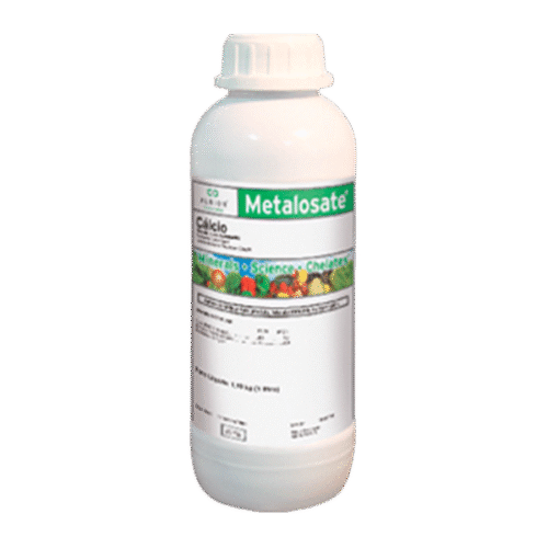 Frasco branco de Metalosate Cálcio da Hydroplan-EB com rótulo verde.
