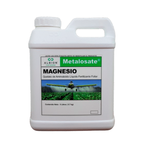 Galão branco de Metalosate Magnésio da Hydroplan-EB com rótulo verde e preto.
