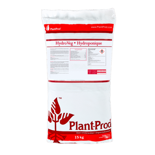 Saco de 15 kg do fertilizante solúvel Plant-Prod HydroVeg para cultivo hidropônico.