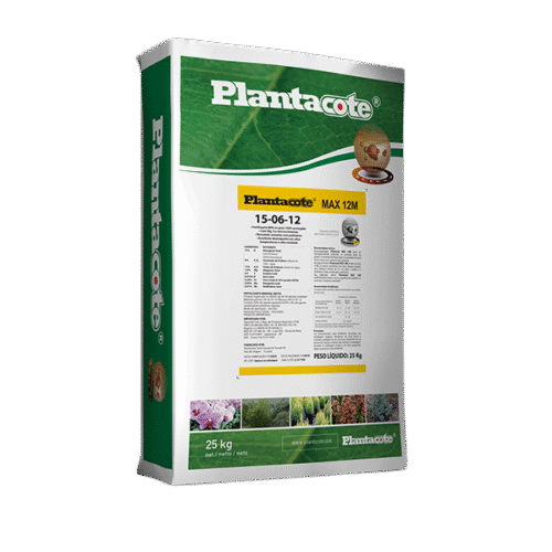 Saco de 25 kg do fertilizante Plantacote MAX 12M 15-06-12 com liberação de nutrientes por até 12 meses.