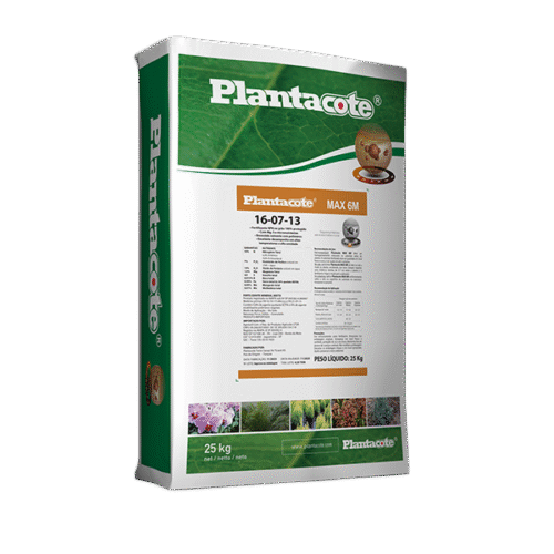 Saco de 25 kg do fertilizante Plantacote MAX 6M 16-07-13 com liberação de nutrientes por 6 meses.