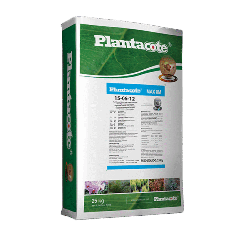 Saco de 25 kg do fertilizante Plantacote MAX 8M 15-06-12 com liberação prolongada.
