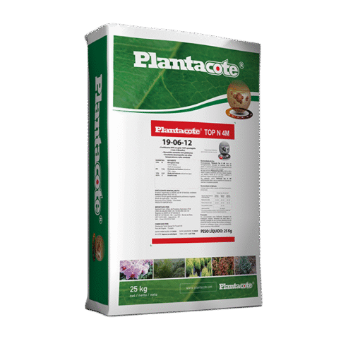 Saco de 25 kg do fertilizante Plantacote TOP N 4M 19-06-12 com liberação controlada.