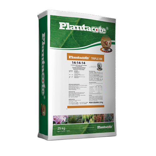 Saco de 25 kg do fertilizante Plantacote TRIPLE 6M 14-14-14 com equilíbrio total de nutrientes.
