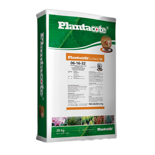 Saco de 25 kg do fertilizante Plantacote ULTRA K 6M 06-16-32 de liberação controlada.