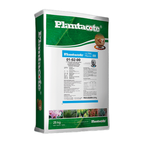 Saco de 25 kg do fertilizante Plantacote ULTRA Micros 8M 01-02-00 com micronutrientes.