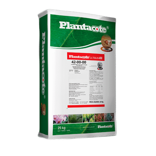 Saco de 25 kg do fertilizante Plantacote ULTRA N 4M 42-00-00 com alto teor de nitrogênio.