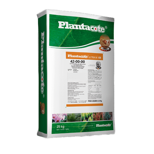 Saco de 25 kg do fertilizante Plantacote ULTRA N 6M 42-00-00 com alta concentração de nitrogênio.