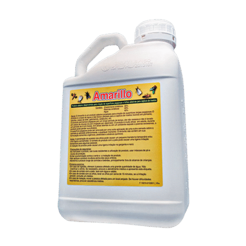 Galão de 5 litros do adesivo entomológico Amarillo, utilizado em armadilhas adesivas para captura de insetos.