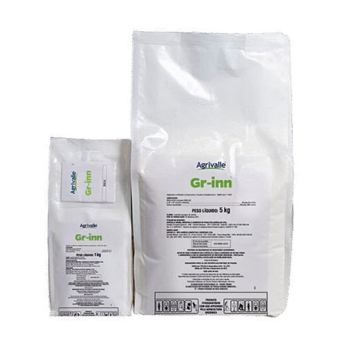 Embalagens do produto Gr-Inn da Agrivalle, disponível nos tamanhos de 1kg e 5kg.