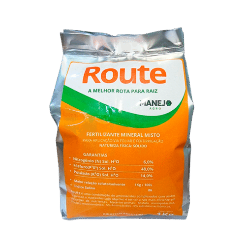 Pacote prateado de 1 kg do Route, fertilizante mineral misto para nutrição radicular.